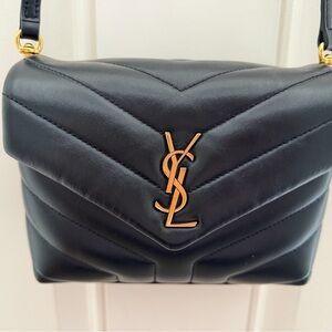 Saint Laurent Black Quilted Leather Shoulder Bag with Gold YSL Hardware